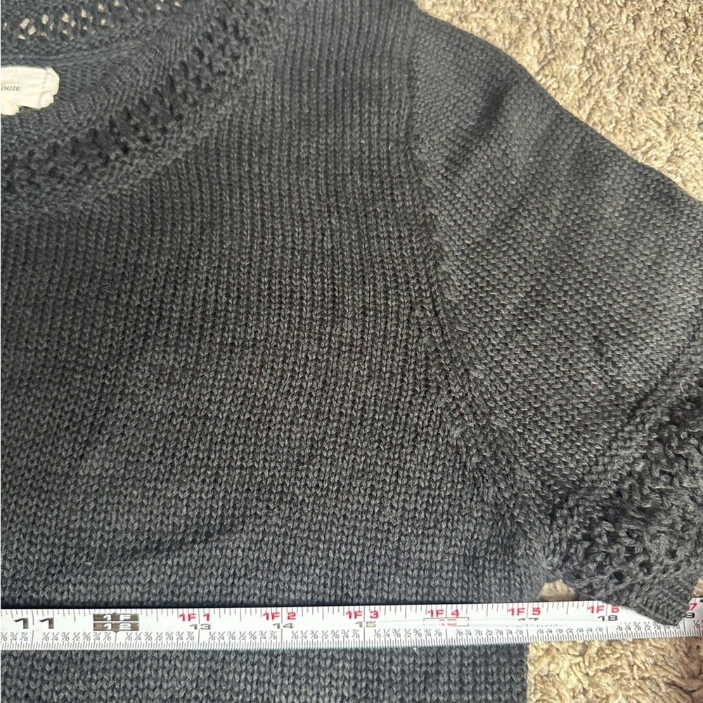 by Anthropologie short sleeve sweater Medium black pointelle crochet lightweight - Picture 6 of 9